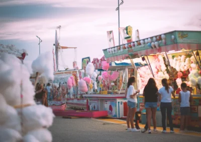 Families enjoying a small local fair