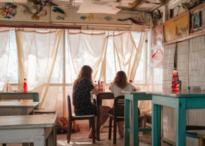Tourist sat in a restaurant