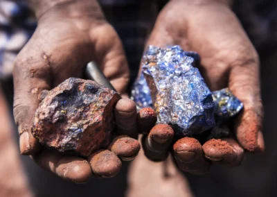 Close up of raw cobalt and coltan rocks